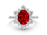 White gold Oval Cut Cut Diamond Floral Halo Pave Band with Prong Setting