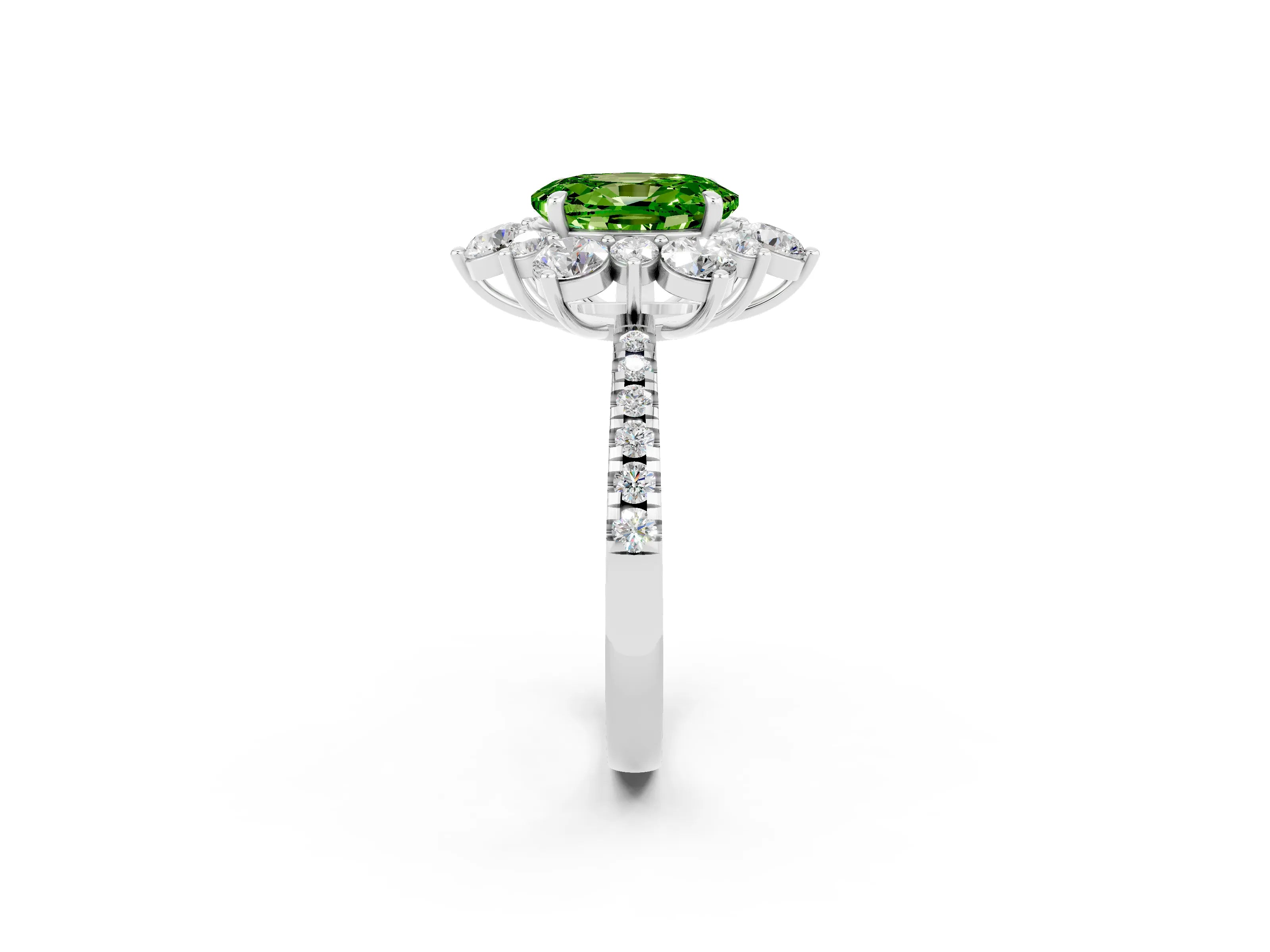 White gold Oval Cut Cut Diamond Floral Halo Pave Band with Prong Setting_2