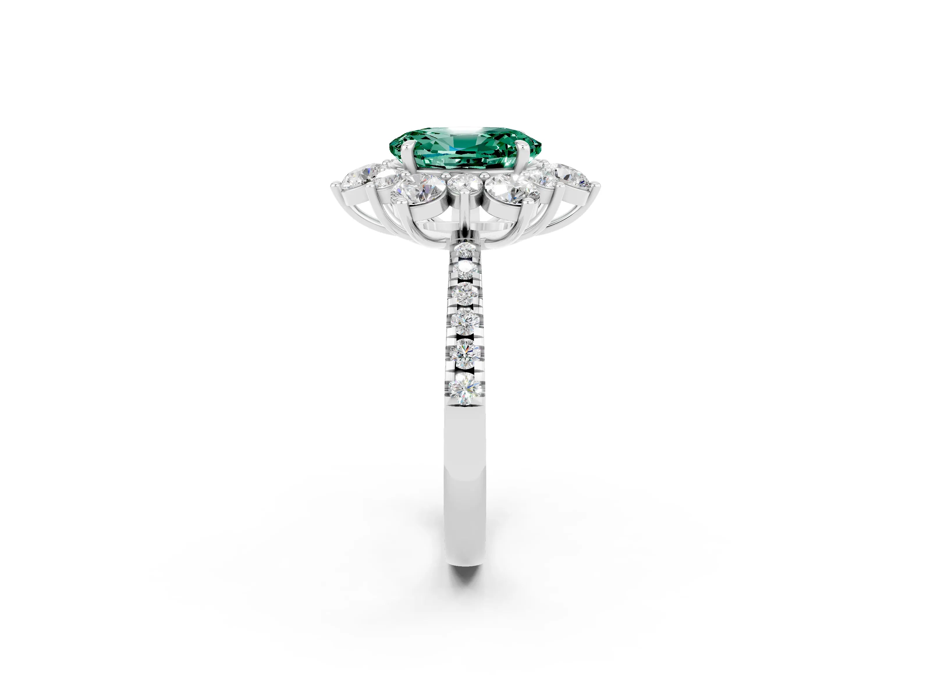 White gold Oval Cut Cut Diamond Floral Halo Pave Band with Prong Setting_2
