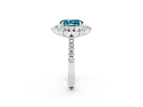 White gold Oval Cut Cut Diamond Floral Halo Pave Band with Prong Setting_2
