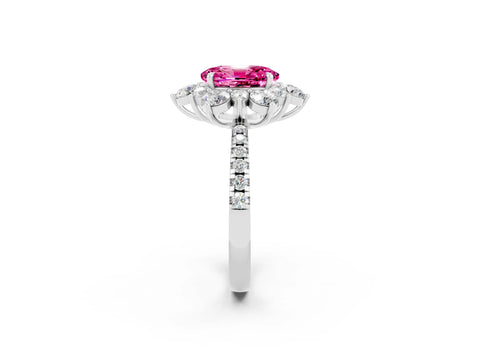White gold Oval Cut Cut Diamond Floral Halo Pave Band with Prong Setting_2
