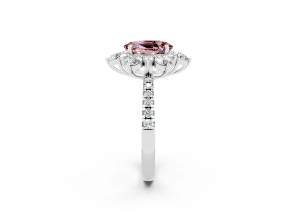 Platinum Oval Cut Cut Diamond Floral Halo Pave Band with Prong Setting