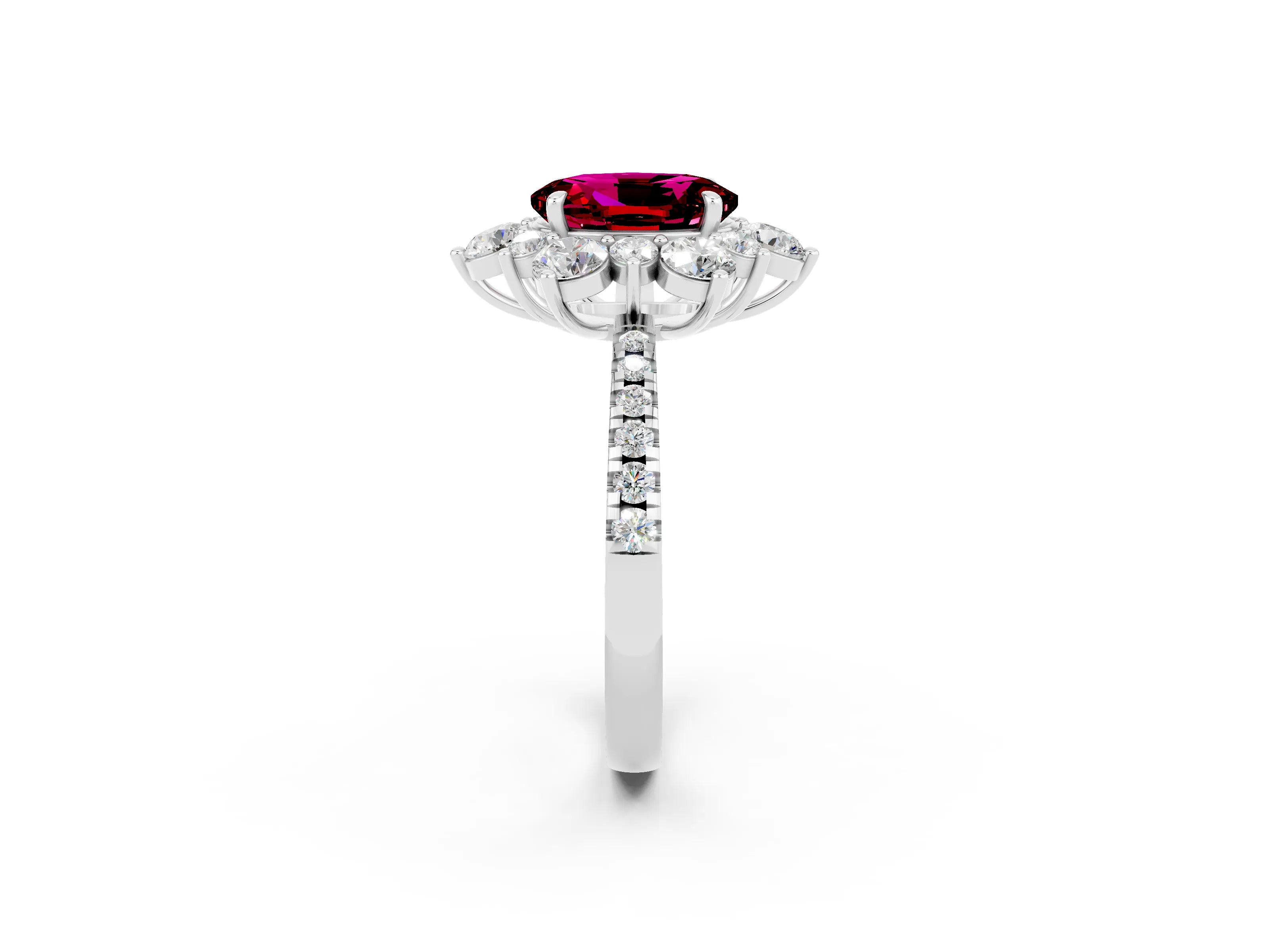 White gold Oval Cut Cut Diamond Floral Halo Pave Band with Prong Setting_2