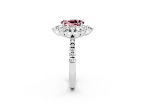 White gold Oval Cut Cut Diamond Floral Halo Pave Band with Prong Setting_2