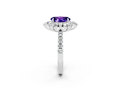 White gold Oval Cut Cut Diamond Floral Halo Pave Band with Prong Setting_2