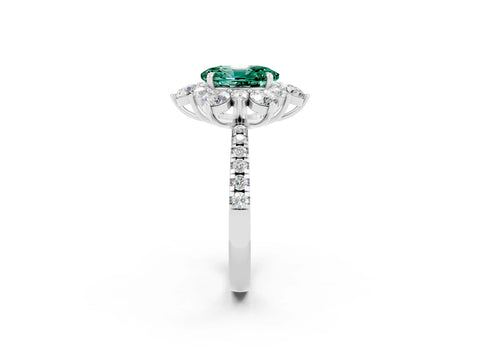 White gold Oval Cut Cut Diamond Floral Halo Pave Band with Prong Setting_2