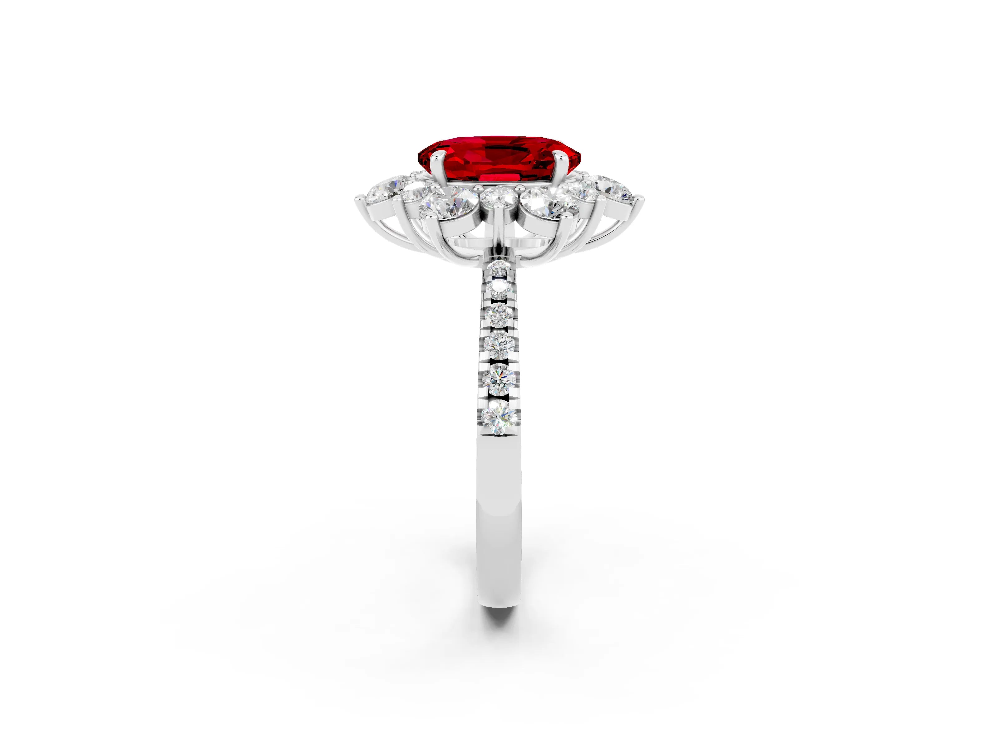 White gold Oval Cut Cut Diamond Floral Halo Pave Band with Prong Setting_2