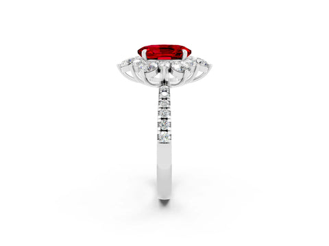 White gold Oval Cut Cut Diamond Floral Halo Pave Band with Prong Setting_2