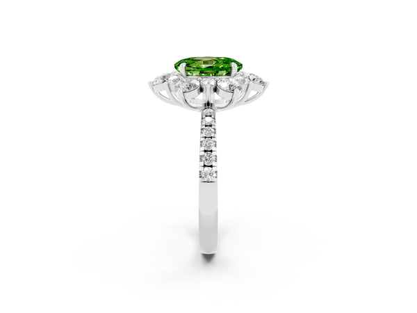 White gold Oval Cut Cut Diamond Floral Halo Pave Band with Prong Setting