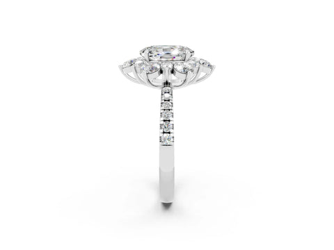 White gold Oval Cut Cut Diamond Floral Halo Pave Band with Prong Setting_2