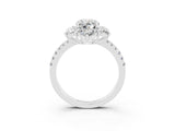 White gold Oval Cut Cut Diamond Floral Halo Pave Band with Prong Setting_3