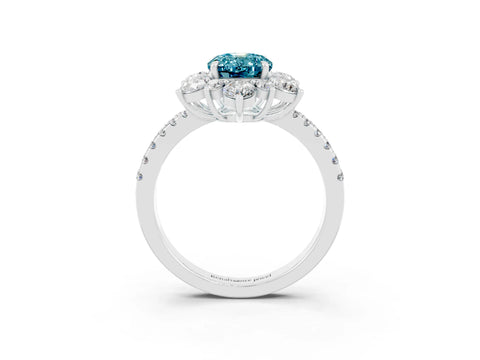 White gold Oval Cut Cut Diamond Floral Halo Pave Band with Prong Setting_3