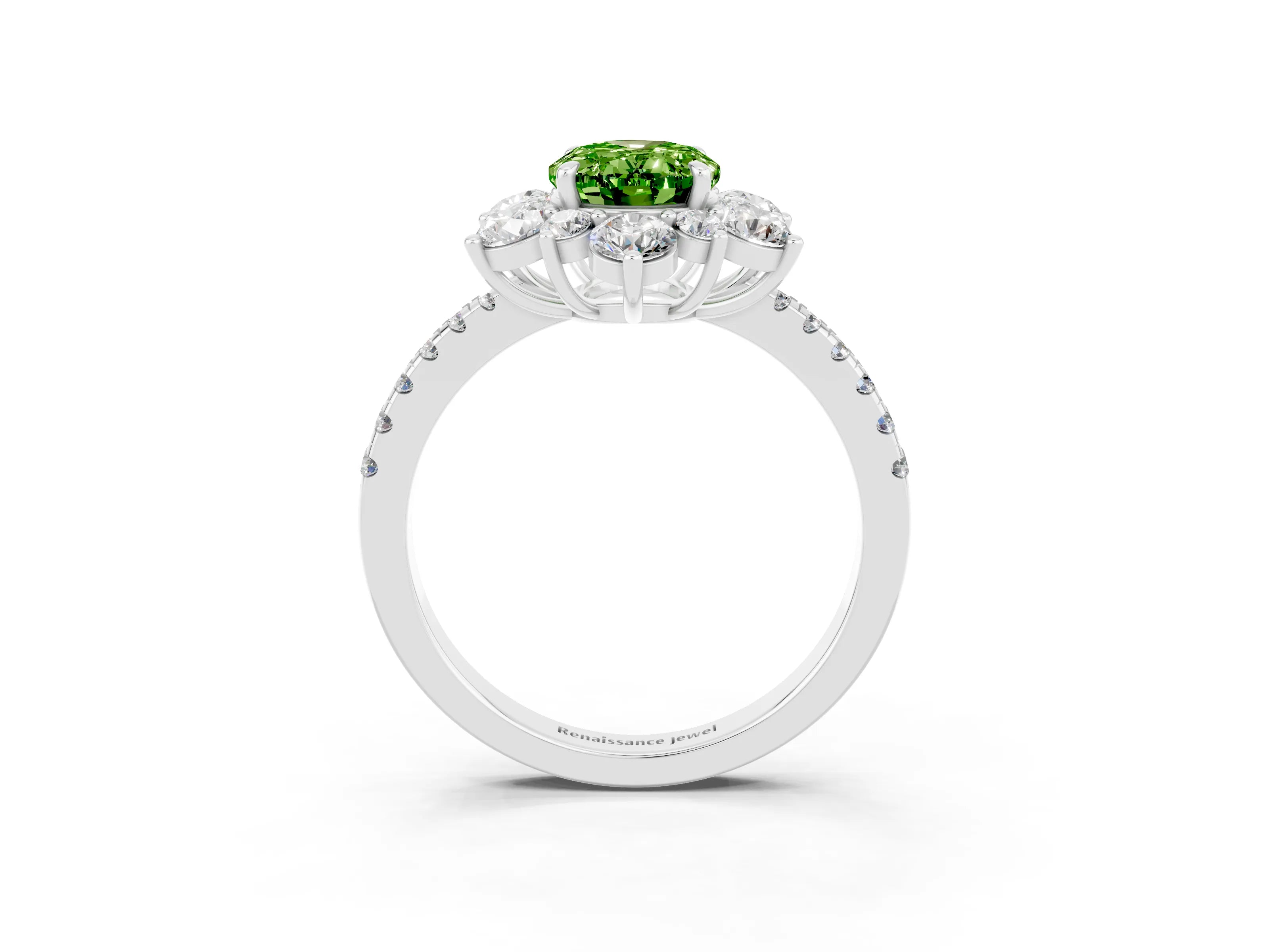 White gold Oval Cut Cut Diamond Floral Halo Pave Band with Prong Setting_3
