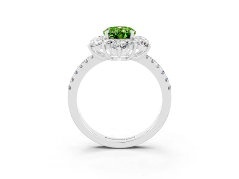 White gold Oval Cut Cut Diamond Floral Halo Pave Band with Prong Setting_3