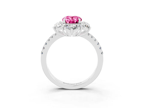 White gold Oval Cut Cut Diamond Floral Halo Pave Band with Prong Setting_3