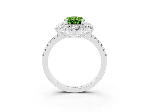 White gold Oval Cut Cut Diamond Floral Halo Pave Band with Prong Setting