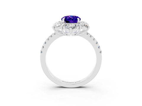White gold Oval Cut Cut Diamond Floral Halo Pave Band with Prong Setting_3