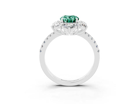 White gold Oval Cut Cut Diamond Floral Halo Pave Band with Prong Setting_3
