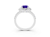 White gold Oval Cut Cut Diamond Floral Halo Pave Band with Prong Setting_3