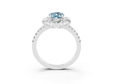 White gold Oval Cut Cut Diamond Floral Halo Pave Band with Prong Setting_3