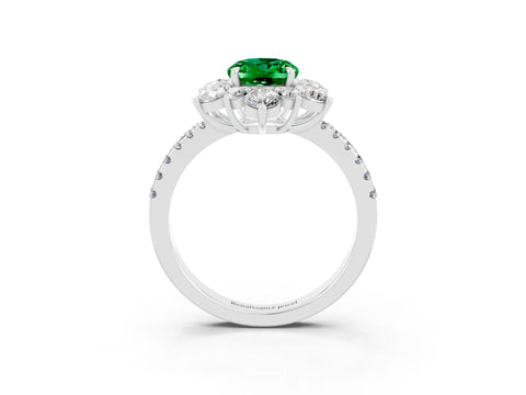 White gold Oval Cut Cut Diamond Floral Halo Pave Band with Prong Setting_3