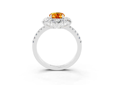 White gold Oval Cut Cut Diamond Floral Halo Pave Band with Prong Setting_3