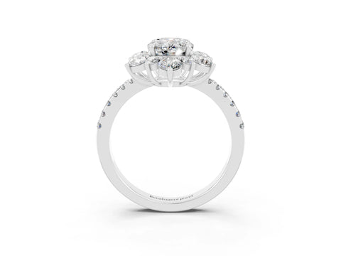 White gold Oval Cut Cut Diamond Floral Halo Pave Band with Prong Setting_3