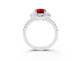 White gold Oval Cut Cut Diamond Floral Halo Pave Band with Prong Setting_3