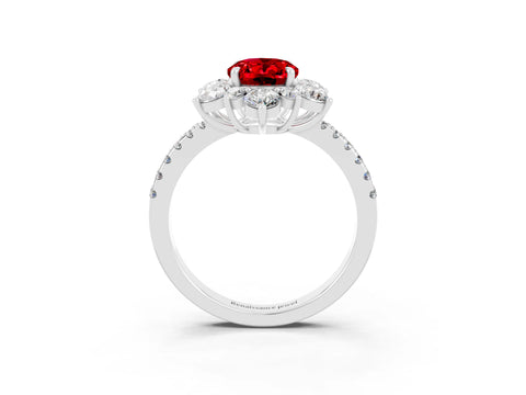 White gold Oval Cut Cut Diamond Floral Halo Pave Band with Prong Setting_3