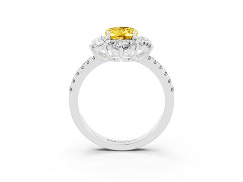 White gold Oval Cut Cut Diamond Floral Halo Pave Band with Prong Setting_3