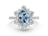 White gold Oval Cut Cut Diamond Floral Halo Pave Band with Prong Setting