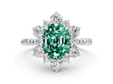 White gold Oval Cut Cut Diamond Floral Halo Pave Band with Prong Setting