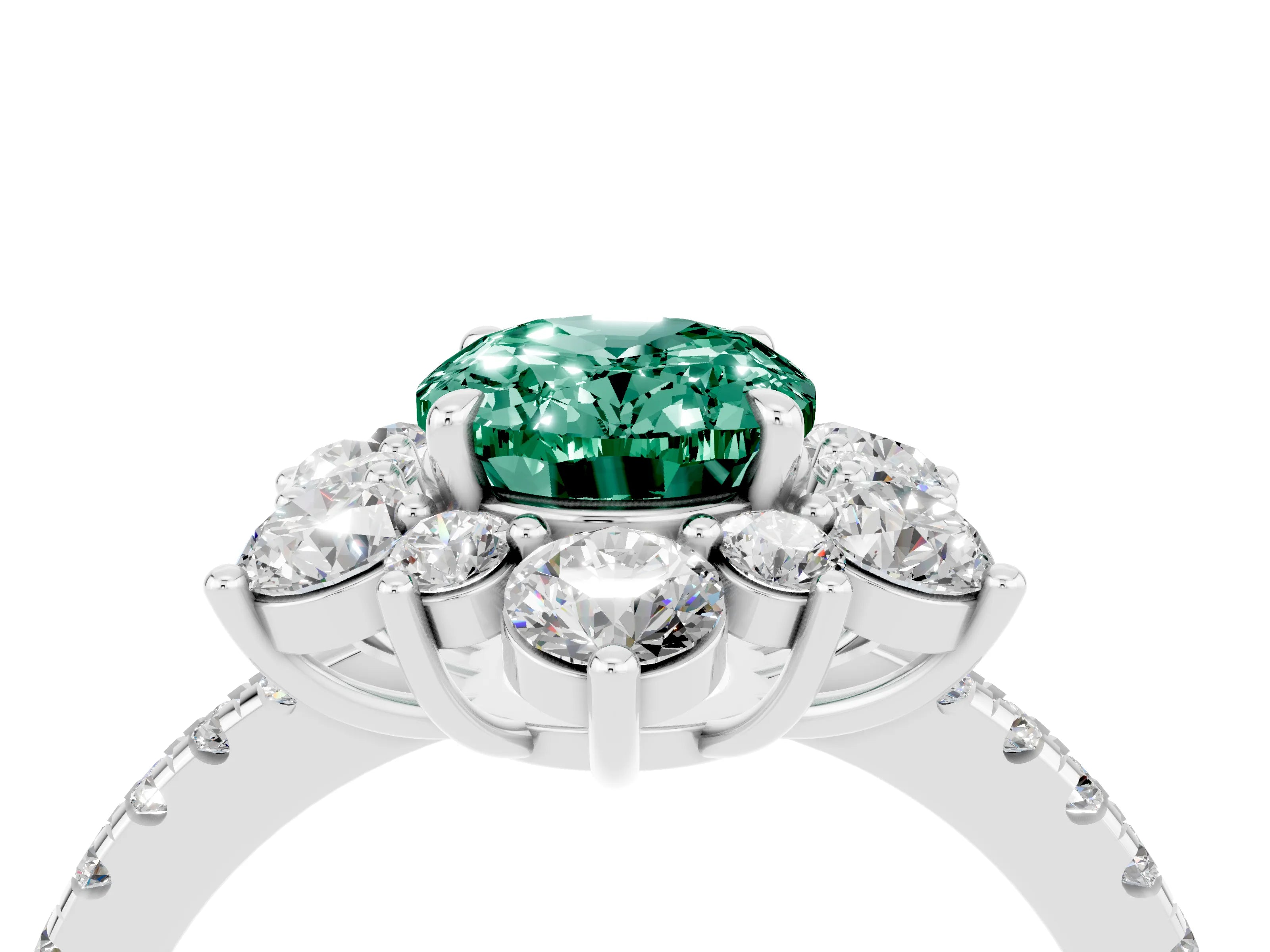 White gold Oval Cut Cut Diamond Floral Halo Pave Band with Prong Setting_4