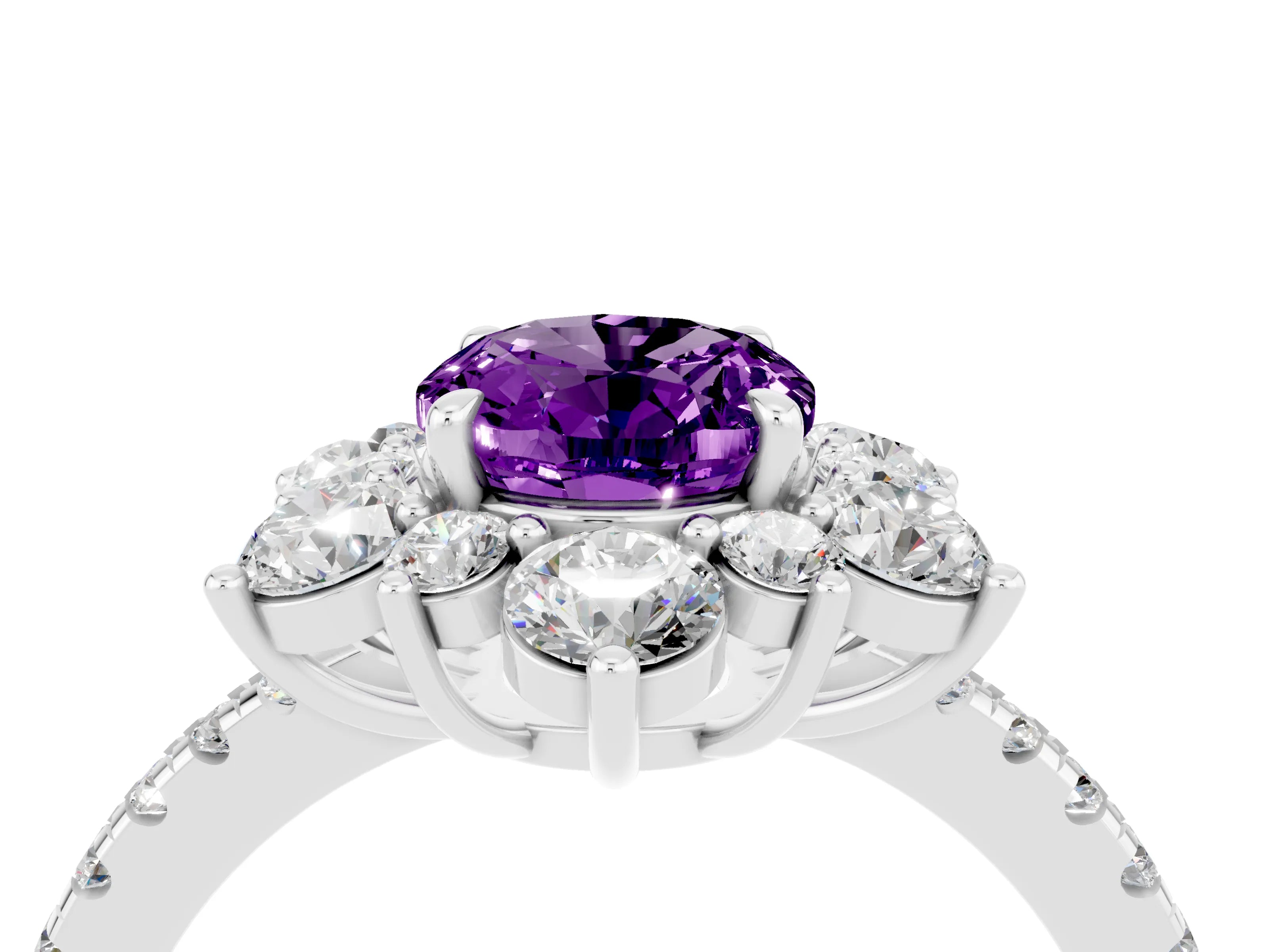 White gold Oval Cut Cut Diamond Floral Halo Pave Band with Prong Setting_4