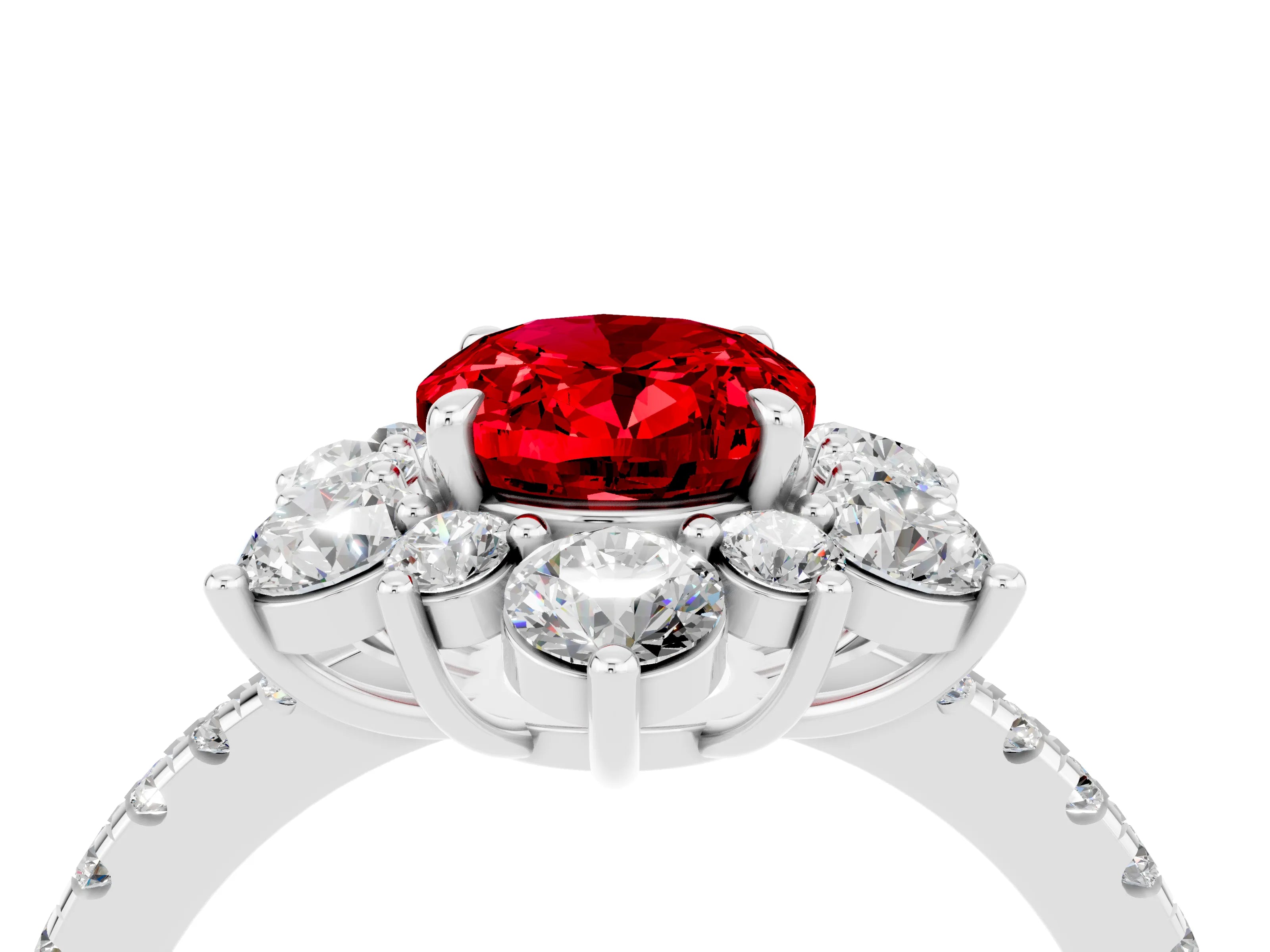 White gold Oval Cut Cut Diamond Floral Halo Pave Band with Prong Setting_4