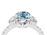White gold Oval Cut Cut Diamond Floral Halo Pave Band with Prong Setting_4