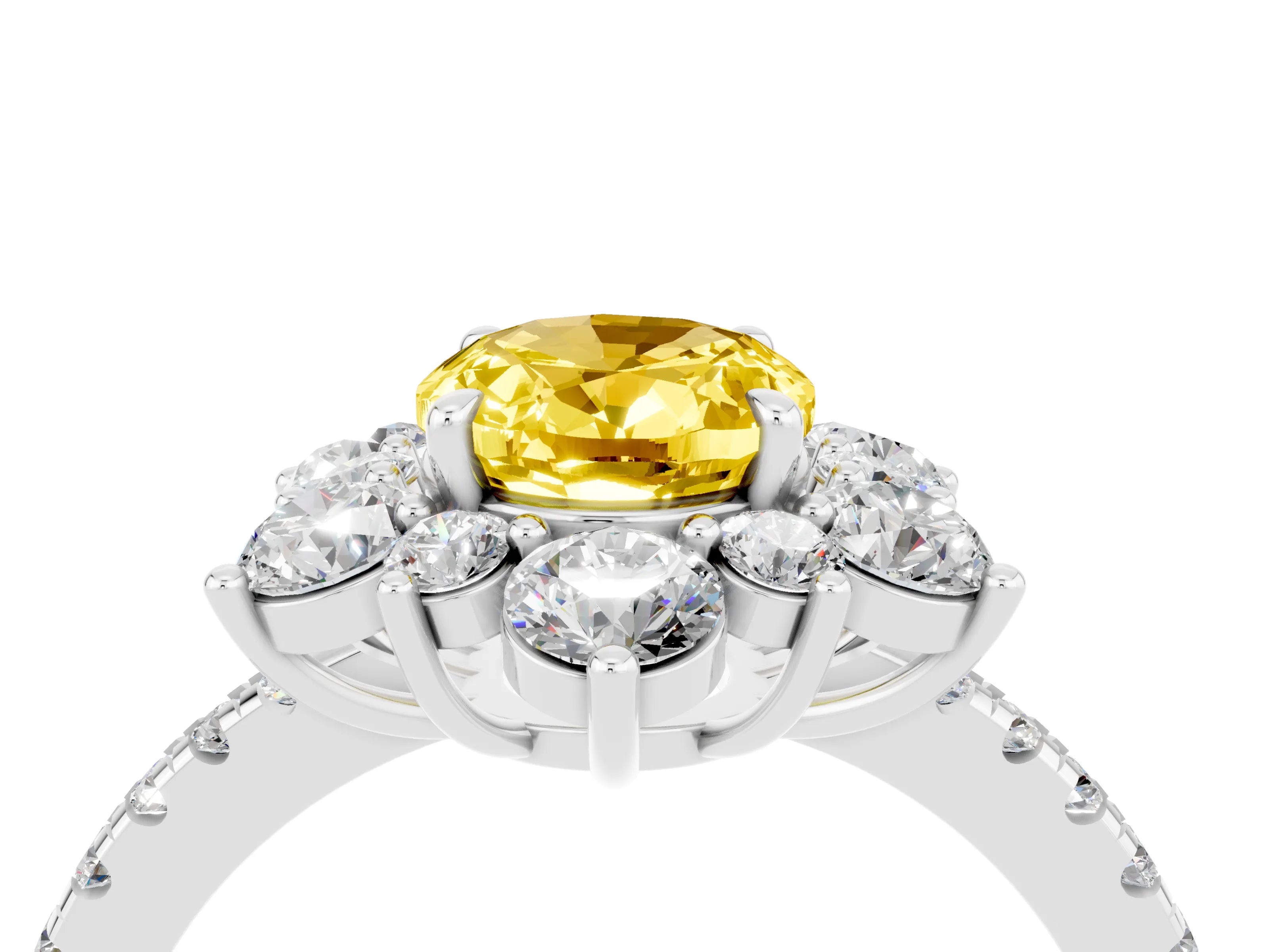 White gold Oval Cut Cut Diamond Floral Halo Pave Band with Prong Setting_4