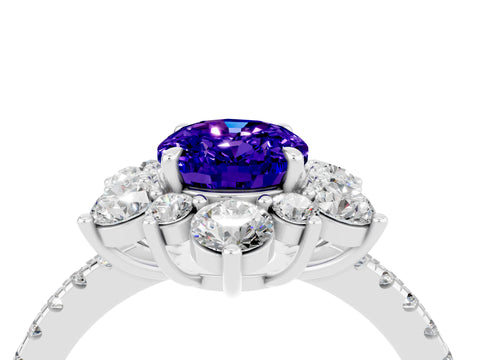White gold Oval Cut Cut Diamond Floral Halo Pave Band with Prong Setting_4