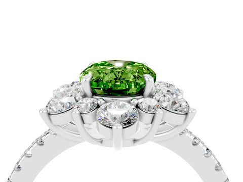 White gold Oval Cut Cut Diamond Floral Halo Pave Band with Prong Setting_4
