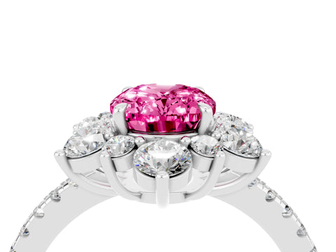White gold Oval Cut Cut Diamond Floral Halo Pave Band with Prong Setting_4