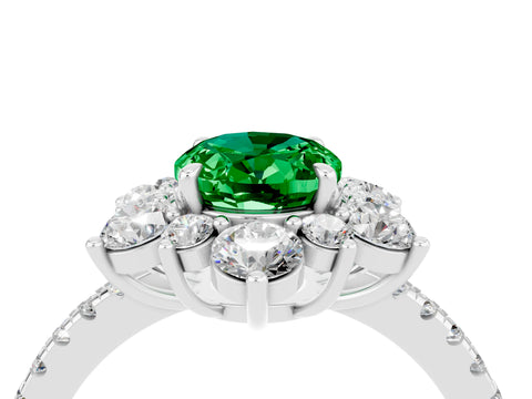 White gold Oval Cut Cut Diamond Floral Halo Pave Band with Prong Setting_4