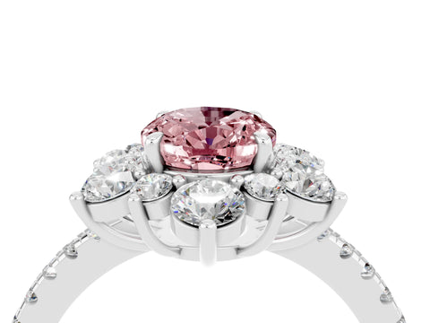 White gold Oval Cut Cut Diamond Floral Halo Pave Band with Prong Setting_4