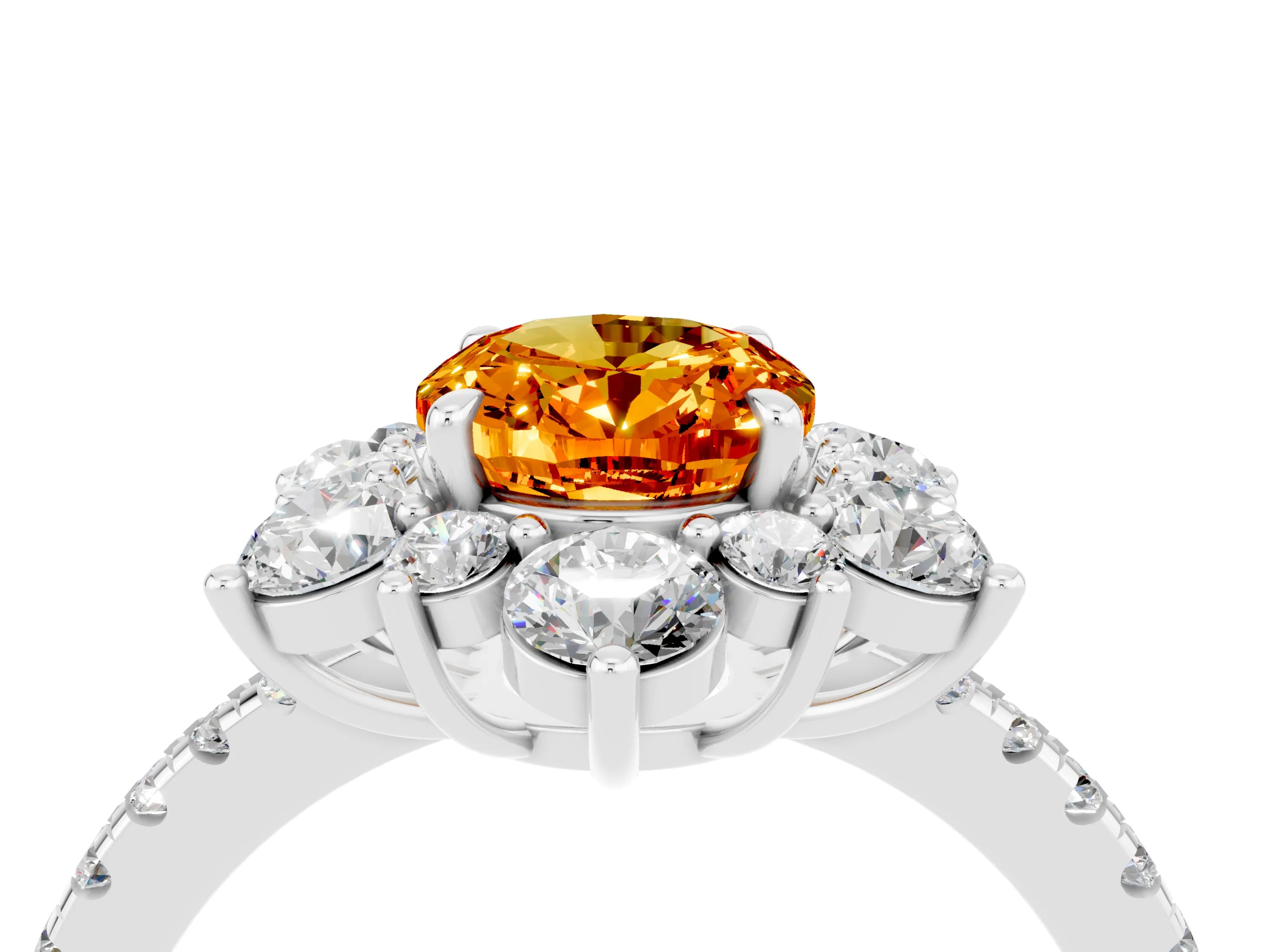 White gold Oval Cut Cut Diamond Floral Halo Pave Band with Prong Setting_4