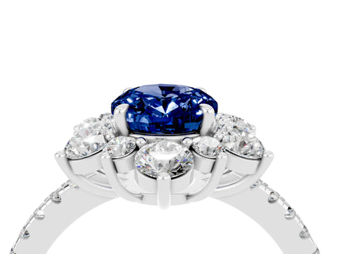 White gold Oval Cut Cut Diamond Floral Halo Pave Band with Prong Setting_4
