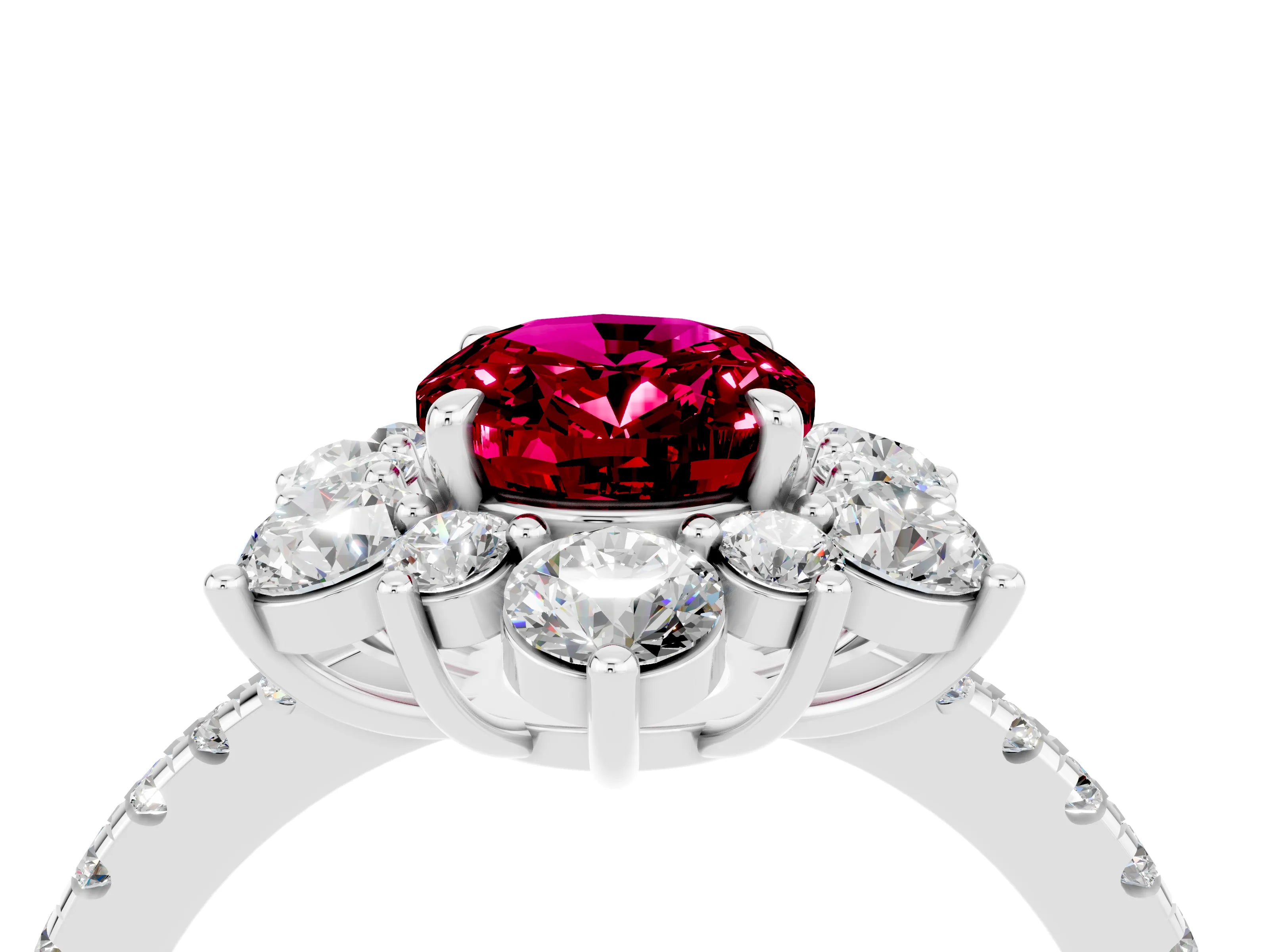 White gold Oval Cut Cut Diamond Floral Halo Pave Band with Prong Setting_4