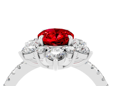 White gold Oval Cut Cut Diamond Floral Halo Pave Band with Prong Setting_4