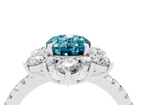 White gold Oval Cut Cut Diamond Floral Halo Pave Band with Prong Setting_4