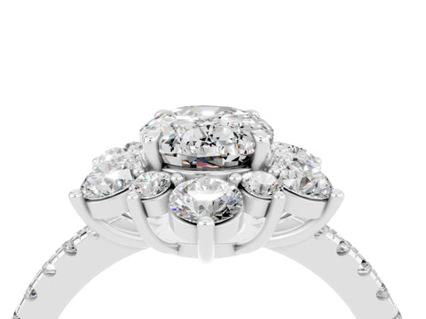 White gold Oval Cut Cut Diamond Floral Halo Pave Band with Prong Setting_4