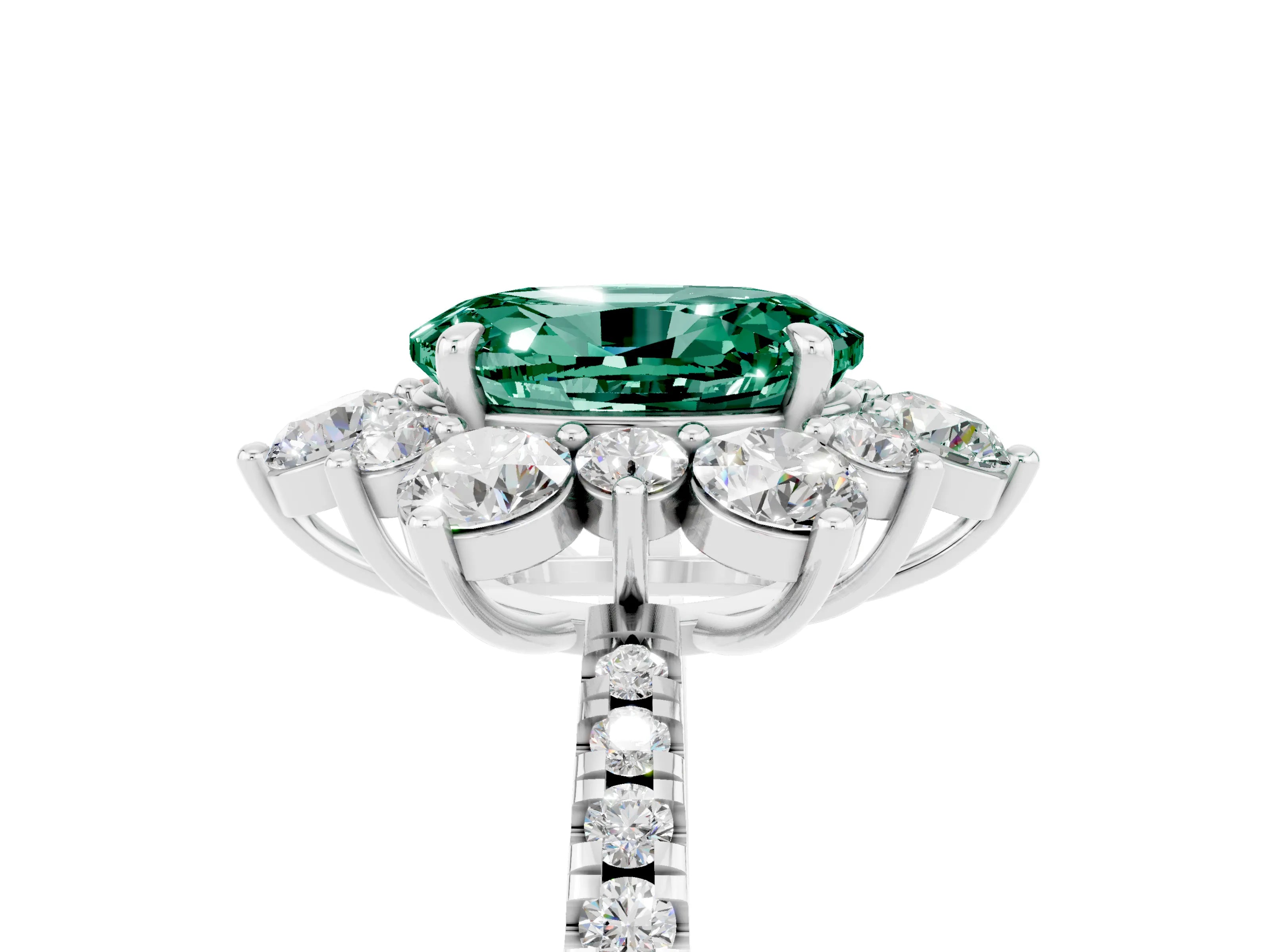 White gold Oval Cut Cut Diamond Floral Halo Pave Band with Prong Setting_5