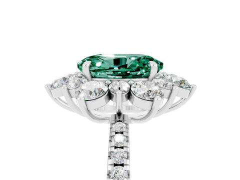 White gold Oval Cut Cut Diamond Floral Halo Pave Band with Prong Setting_5